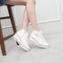 [GIRLS GOOB] Women's Lace Up Casual Comfort Ankle Sneakers, Girl's Invisible High-Heeled Fashion Shoes, Canvas - Made in KOREA
